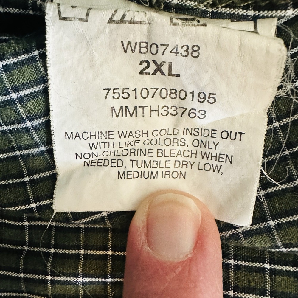 Wrangler Premium Quality Green Plaid Button Down Shirt Men's 2XL 100% Cotton Lon - Picture 9 of 9